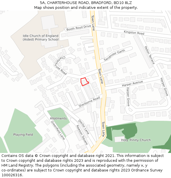5A, CHARTERHOUSE ROAD, BRADFORD, BD10 8LZ: Location map and indicative extent of plot