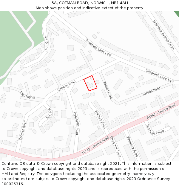 5A, COTMAN ROAD, NORWICH, NR1 4AH: Location map and indicative extent of plot