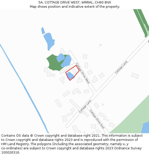 5A, COTTAGE DRIVE WEST, WIRRAL, CH60 8NX: Location map and indicative extent of plot