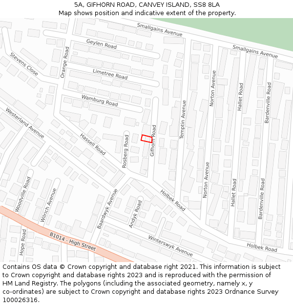 5A, GIFHORN ROAD, CANVEY ISLAND, SS8 8LA: Location map and indicative extent of plot