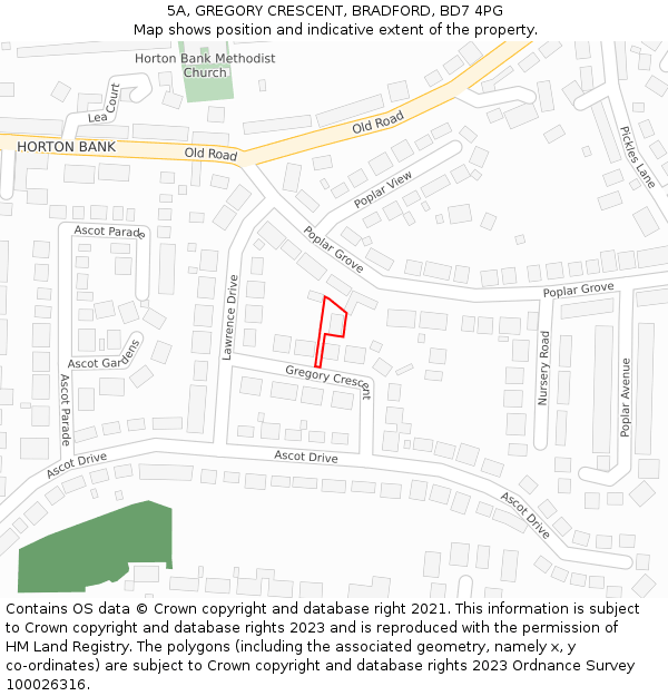 5A, GREGORY CRESCENT, BRADFORD, BD7 4PG: Location map and indicative extent of plot