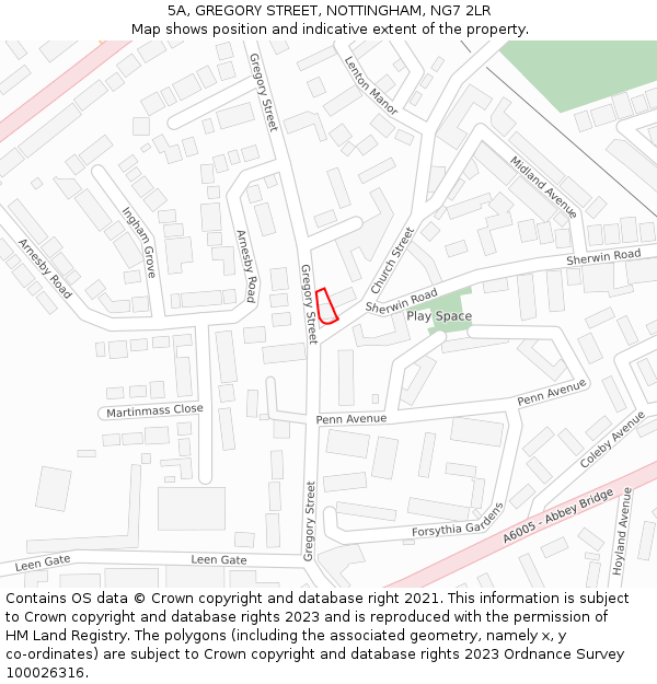 5A, GREGORY STREET, NOTTINGHAM, NG7 2LR: Location map and indicative extent of plot