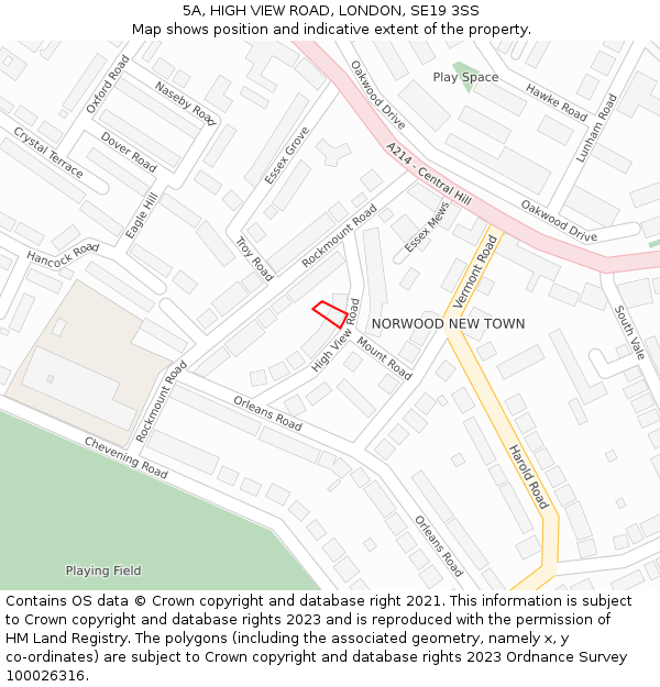 5A, HIGH VIEW ROAD, LONDON, SE19 3SS: Location map and indicative extent of plot