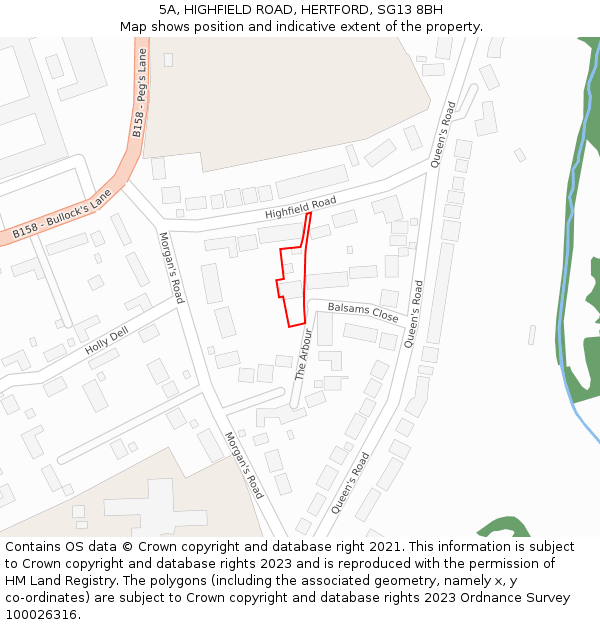 5A, HIGHFIELD ROAD, HERTFORD, SG13 8BH: Location map and indicative extent of plot