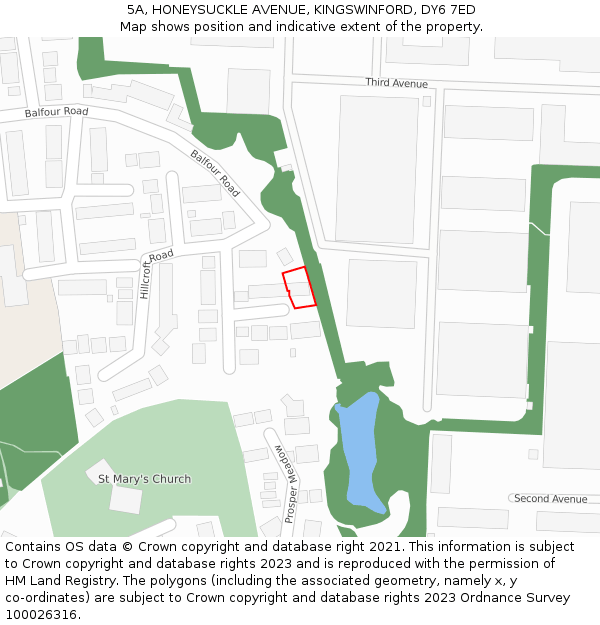 5A, HONEYSUCKLE AVENUE, KINGSWINFORD, DY6 7ED: Location map and indicative extent of plot