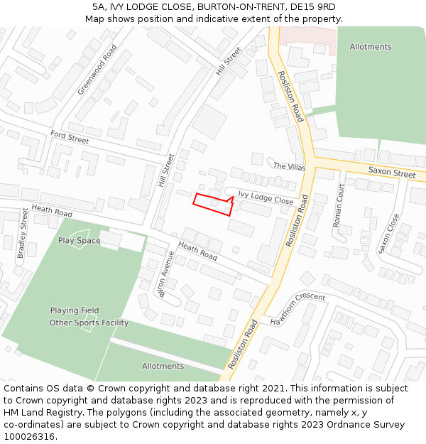 5A, IVY LODGE CLOSE, BURTON-ON-TRENT, DE15 9RD: Location map and indicative extent of plot