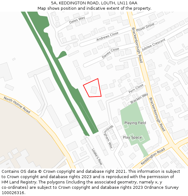 5A, KEDDINGTON ROAD, LOUTH, LN11 0AA: Location map and indicative extent of plot