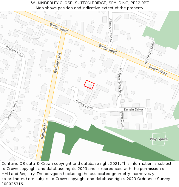 5A, KINDERLEY CLOSE, SUTTON BRIDGE, SPALDING, PE12 9PZ: Location map and indicative extent of plot