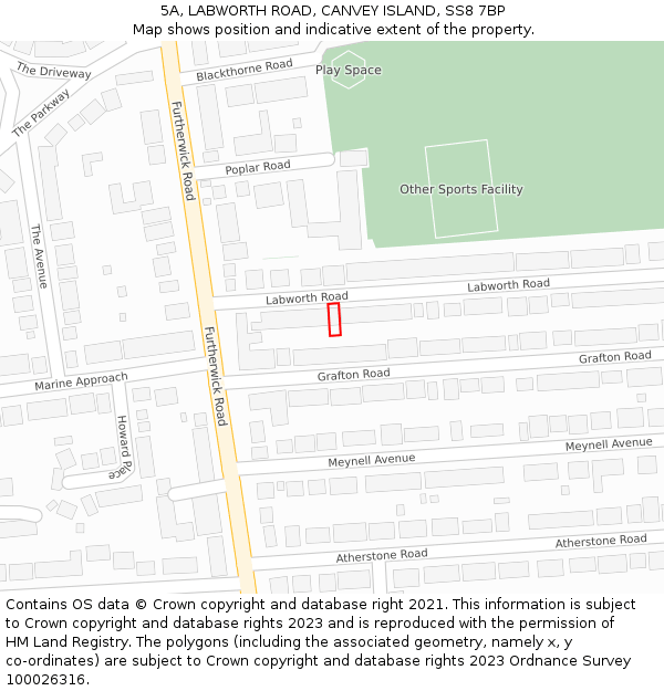 5A, LABWORTH ROAD, CANVEY ISLAND, SS8 7BP: Location map and indicative extent of plot