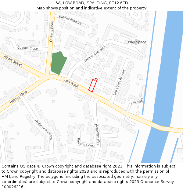 5A, LOW ROAD, SPALDING, PE12 6ED: Location map and indicative extent of plot