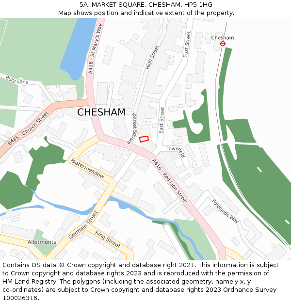 5A, MARKET SQUARE, CHESHAM, HP5 1HG: Location map and indicative extent of plot
