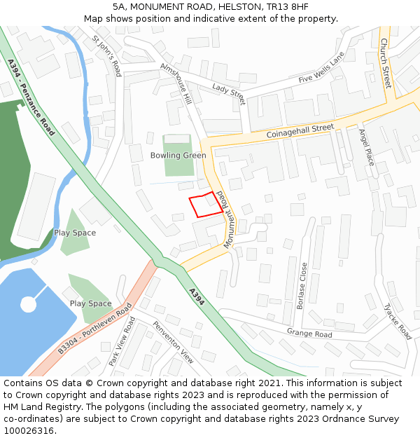 5A, MONUMENT ROAD, HELSTON, TR13 8HF: Location map and indicative extent of plot