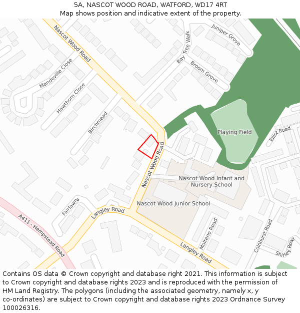 5A, NASCOT WOOD ROAD, WATFORD, WD17 4RT: Location map and indicative extent of plot