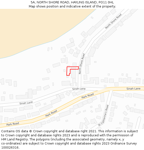 5A, NORTH SHORE ROAD, HAYLING ISLAND, PO11 0HL: Location map and indicative extent of plot