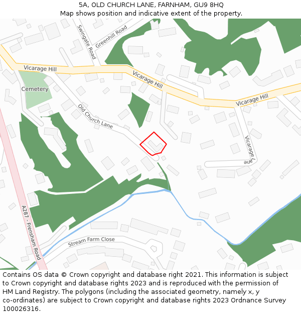5A, OLD CHURCH LANE, FARNHAM, GU9 8HQ: Location map and indicative extent of plot