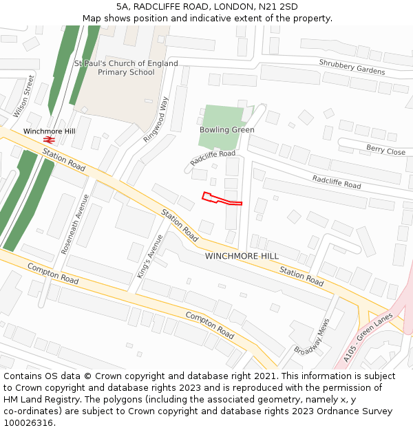 5A, RADCLIFFE ROAD, LONDON, N21 2SD: Location map and indicative extent of plot