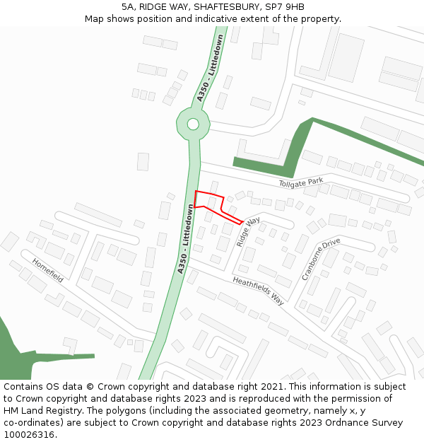 5A, RIDGE WAY, SHAFTESBURY, SP7 9HB: Location map and indicative extent of plot