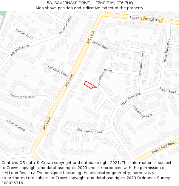 5A, SAVERNAKE DRIVE, HERNE BAY, CT6 7UQ: Location map and indicative extent of plot