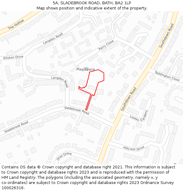 5A, SLADEBROOK ROAD, BATH, BA2 1LP: Location map and indicative extent of plot