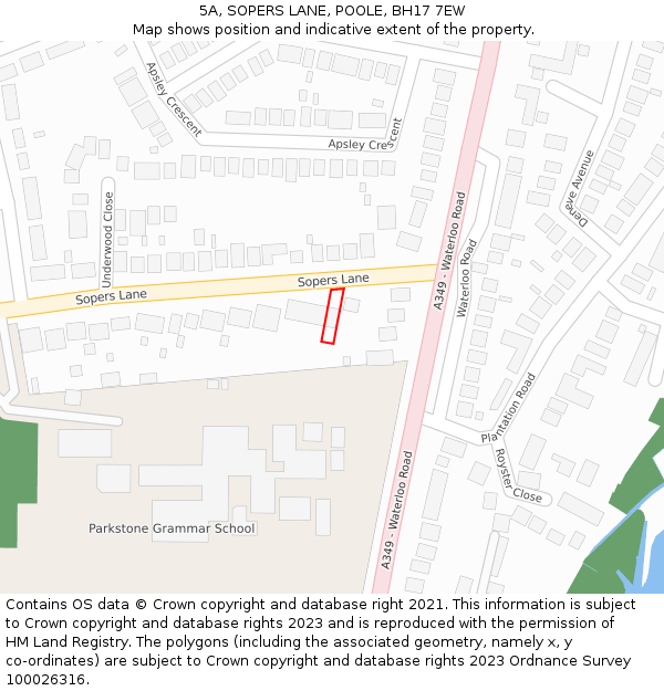 5A, SOPERS LANE, POOLE, BH17 7EW: Location map and indicative extent of plot