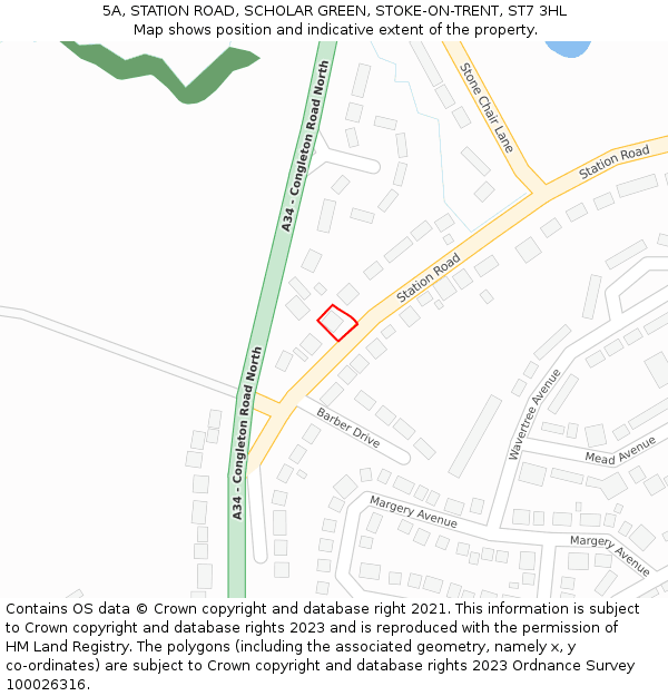 5A, STATION ROAD, SCHOLAR GREEN, STOKE-ON-TRENT, ST7 3HL: Location map and indicative extent of plot