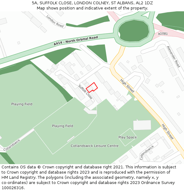 5A, SUFFOLK CLOSE, LONDON COLNEY, ST ALBANS, AL2 1DZ: Location map and indicative extent of plot