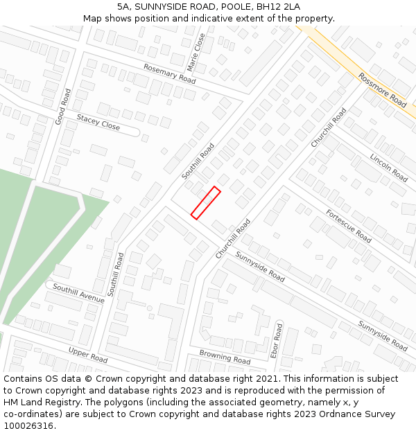 5A, SUNNYSIDE ROAD, POOLE, BH12 2LA: Location map and indicative extent of plot