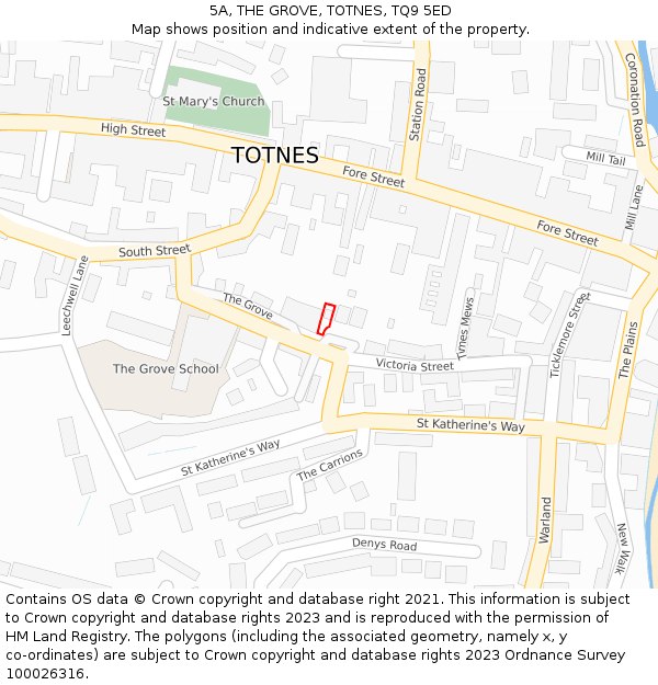 5A, THE GROVE, TOTNES, TQ9 5ED: Location map and indicative extent of plot