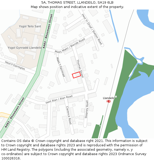 5A, THOMAS STREET, LLANDEILO, SA19 6LB: Location map and indicative extent of plot