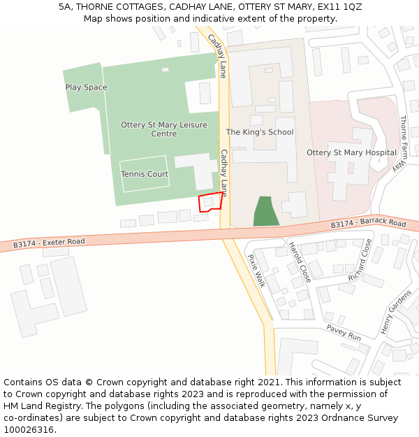 5A, THORNE COTTAGES, CADHAY LANE, OTTERY ST MARY, EX11 1QZ: Location map and indicative extent of plot