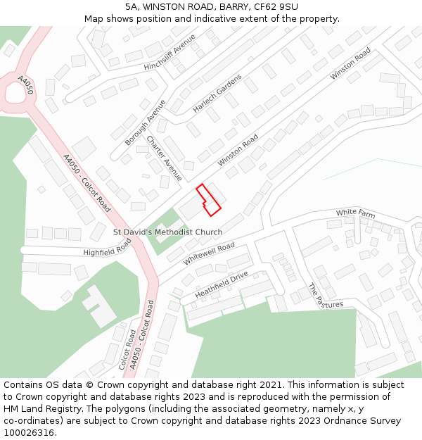 5A, WINSTON ROAD, BARRY, CF62 9SU: Location map and indicative extent of plot