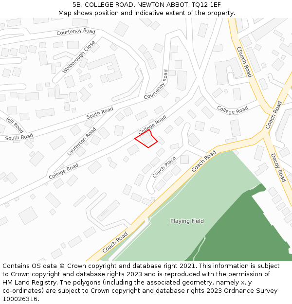 5B, COLLEGE ROAD, NEWTON ABBOT, TQ12 1EF: Location map and indicative extent of plot