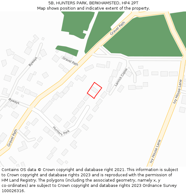 5B, HUNTERS PARK, BERKHAMSTED, HP4 2PT: Location map and indicative extent of plot