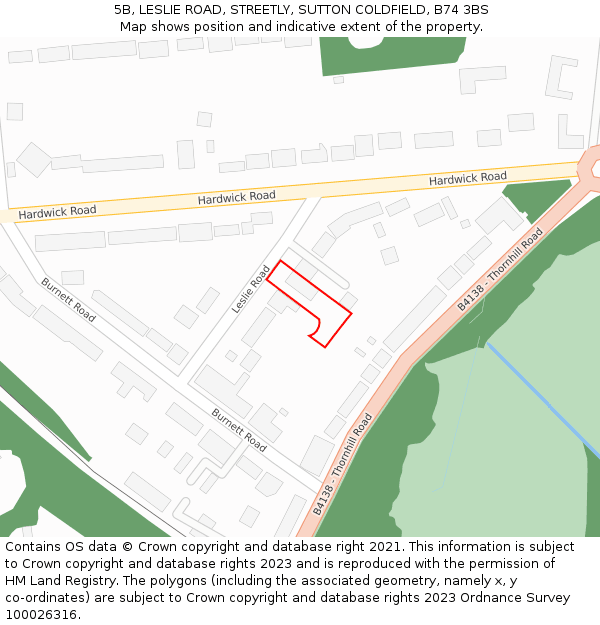 5B, LESLIE ROAD, STREETLY, SUTTON COLDFIELD, B74 3BS: Location map and indicative extent of plot