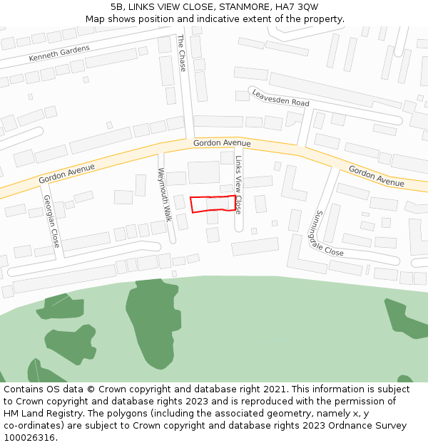 5B, LINKS VIEW CLOSE, STANMORE, HA7 3QW: Location map and indicative extent of plot