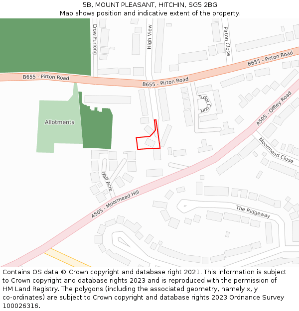 5B, MOUNT PLEASANT, HITCHIN, SG5 2BG: Location map and indicative extent of plot