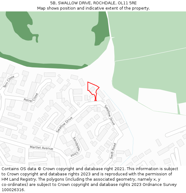 5B, SWALLOW DRIVE, ROCHDALE, OL11 5RE: Location map and indicative extent of plot