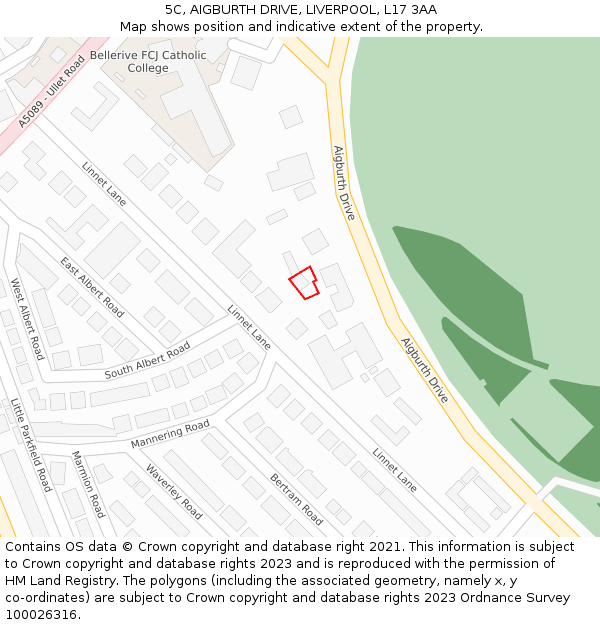 5C, AIGBURTH DRIVE, LIVERPOOL, L17 3AA: Location map and indicative extent of plot
