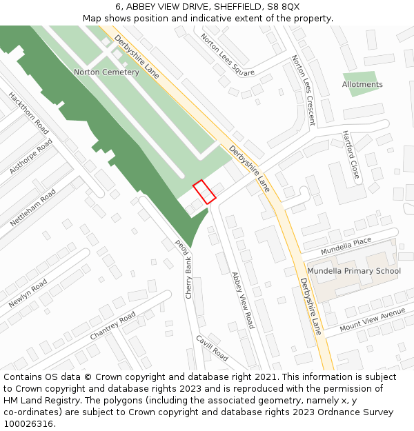 6, ABBEY VIEW DRIVE, SHEFFIELD, S8 8QX: Location map and indicative extent of plot