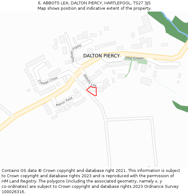 6, ABBOTS LEA, DALTON PIERCY, HARTLEPOOL, TS27 3JS: Location map and indicative extent of plot