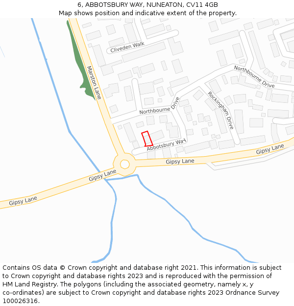 6, ABBOTSBURY WAY, NUNEATON, CV11 4GB: Location map and indicative extent of plot