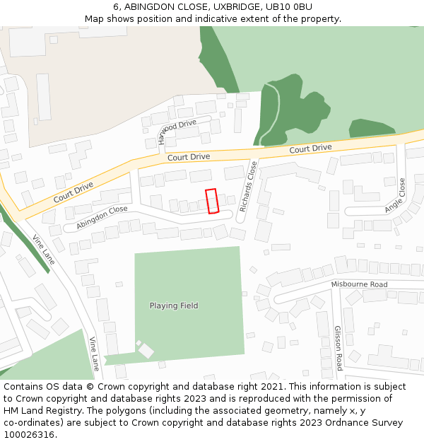 6, ABINGDON CLOSE, UXBRIDGE, UB10 0BU: Location map and indicative extent of plot