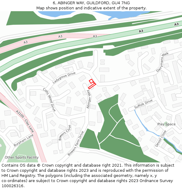 6, ABINGER WAY, GUILDFORD, GU4 7NG: Location map and indicative extent of plot