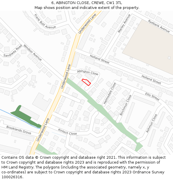 6, ABINGTON CLOSE, CREWE, CW1 3TL: Location map and indicative extent of plot