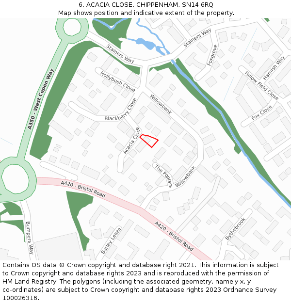 6, ACACIA CLOSE, CHIPPENHAM, SN14 6RQ: Location map and indicative extent of plot