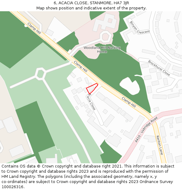 6, ACACIA CLOSE, STANMORE, HA7 3JR: Location map and indicative extent of plot
