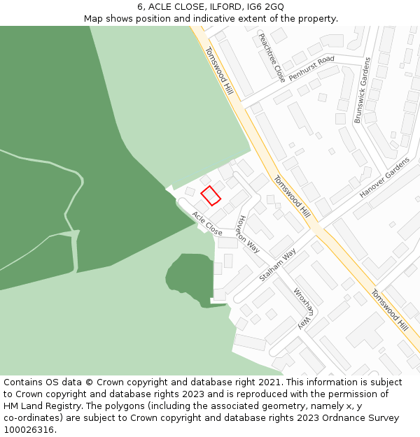 6, ACLE CLOSE, ILFORD, IG6 2GQ: Location map and indicative extent of plot