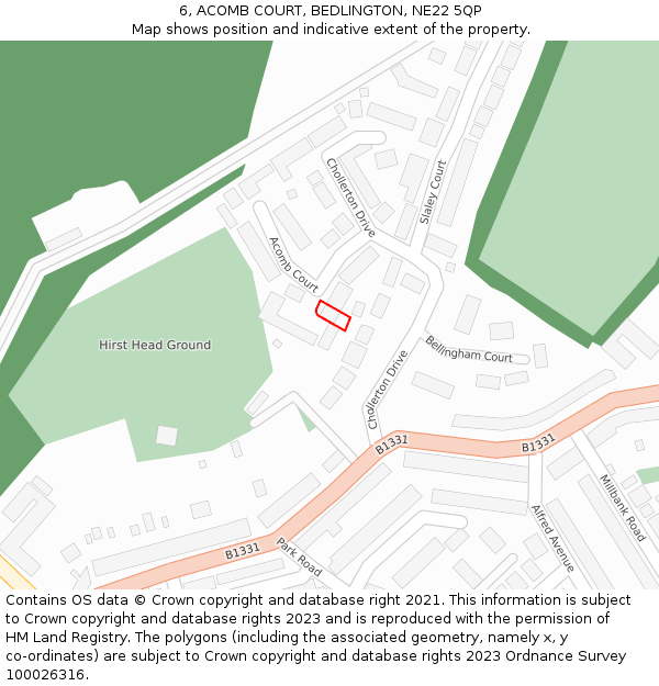 6, ACOMB COURT, BEDLINGTON, NE22 5QP: Location map and indicative extent of plot