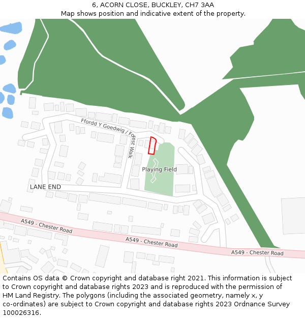 6, ACORN CLOSE, BUCKLEY, CH7 3AA: Location map and indicative extent of plot