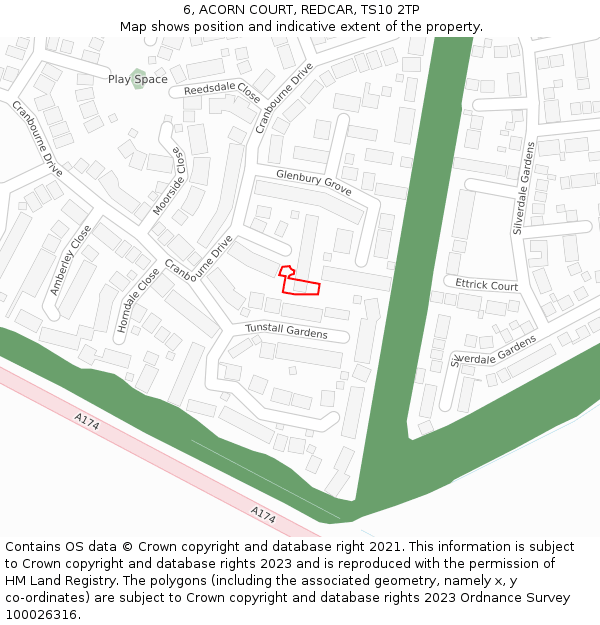 6, ACORN COURT, REDCAR, TS10 2TP: Location map and indicative extent of plot